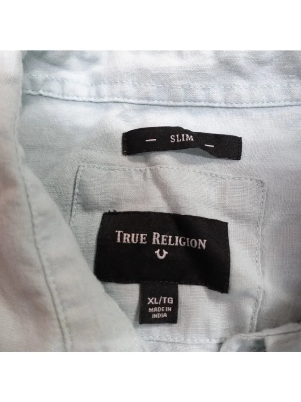 True Religion Shirt XL Blue Slim Fit 100% Linen